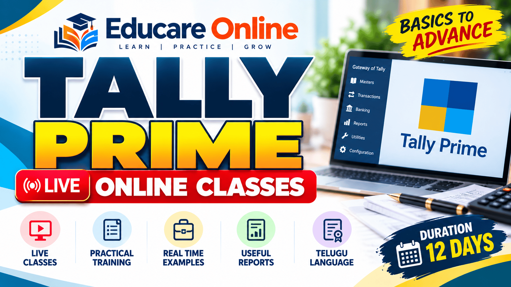 Basic and Advanced Tally Prime - (Live batch)